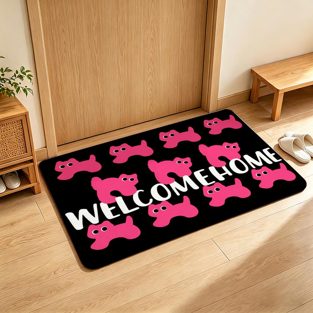 Pink Cute Dogs Paws Welcome Home Pet Doodle Theme Floor Mat Soft Flannel Non Slip Absorbent Entryway Bathroom Bedroom Garage