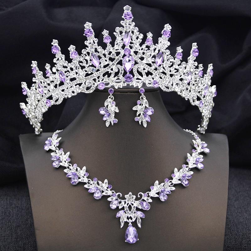 Elegant Bridal Jewelry Sets Princess 3 Pcs Tiaras and Necklace Earrings for Party Prom Birthday Wedding Hair Accessories