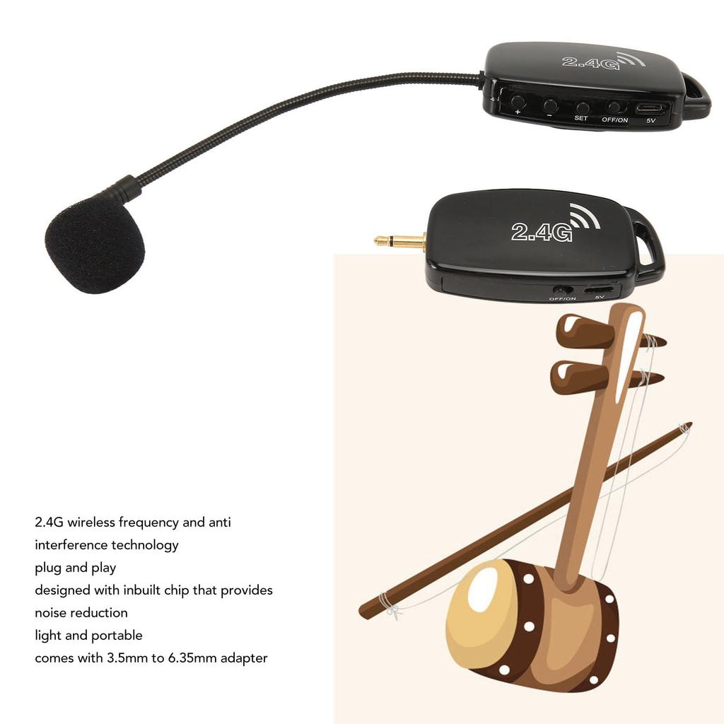 Wireless Erhu Microphone Noise Plug and Features Durable Material for Musical Instrument 2.4G Anti-Interference Pickup, Reduction, Play,