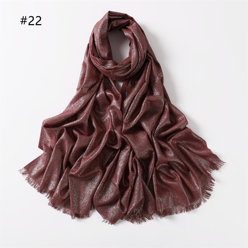 Elegant Two-End Tassel Scarf: Solid Color with Gold and Silver Threads