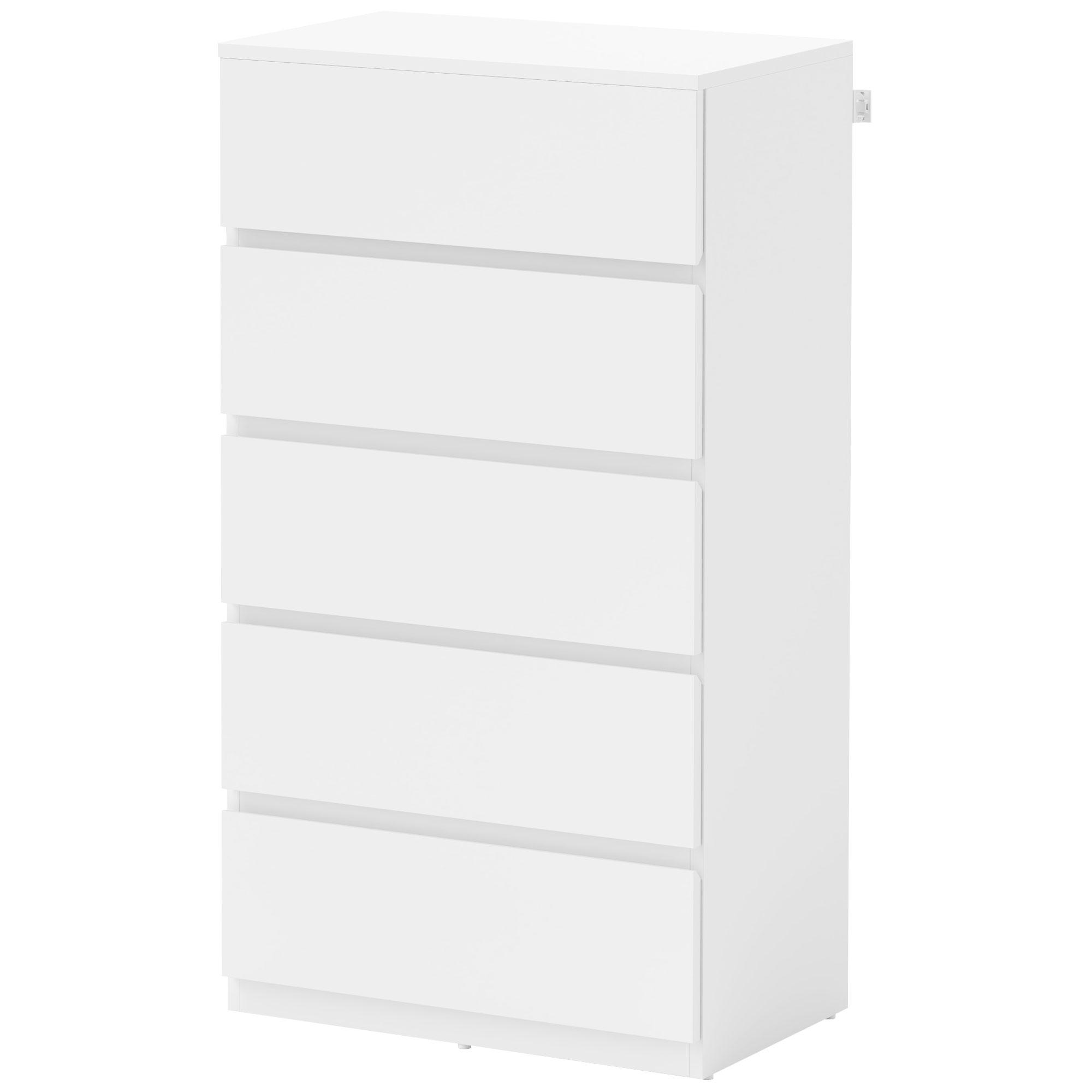 Commode Tiroirs Meuble de rangement 5 Tiroirs 55 cm X 34 cm X 100 cm Blanc