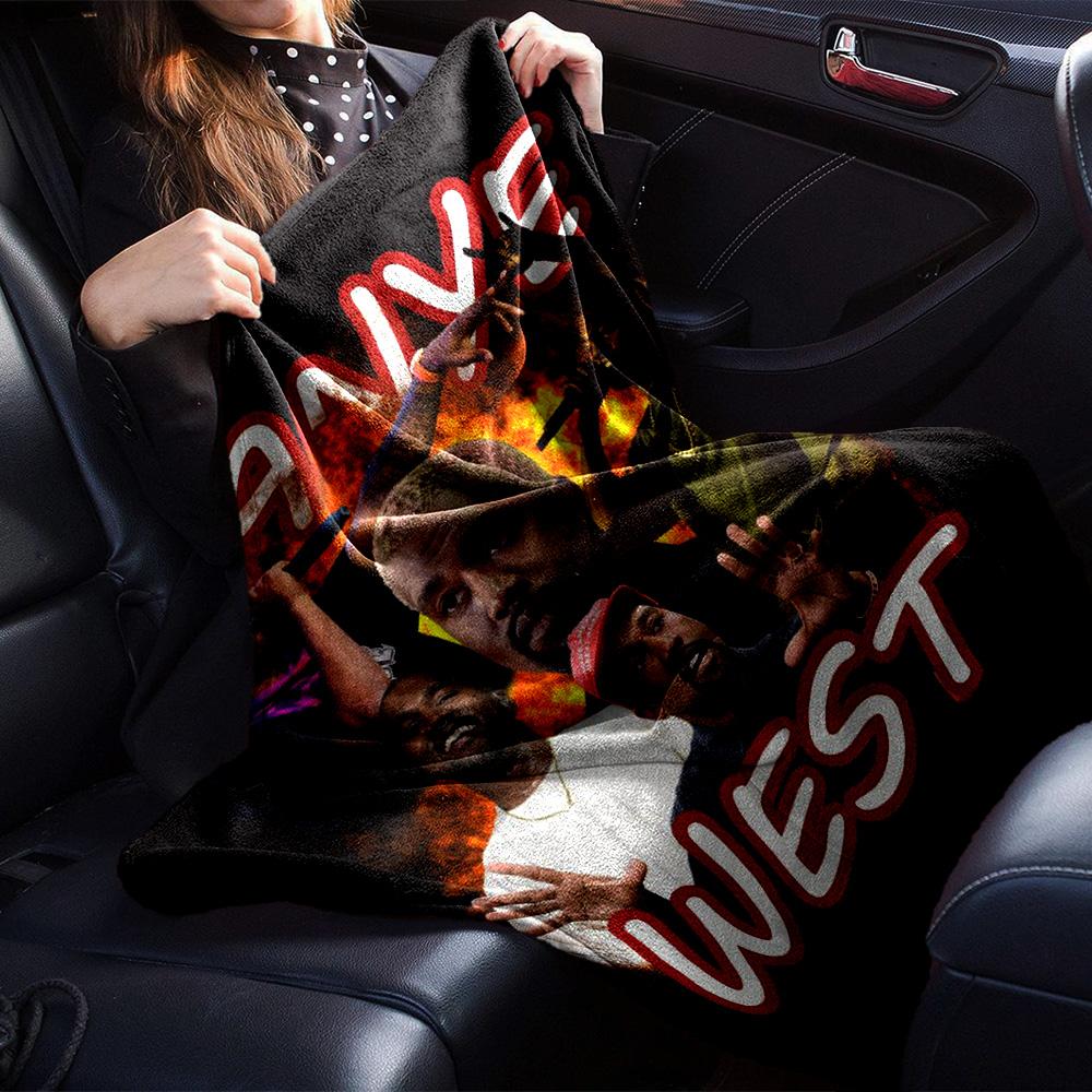 Kanye West Rapper Portrait Collage Print Flannel Blanket Soft Warm Throw Blanket Hip‑hop Fan Sofa Bed Decor