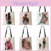 Cute Print Super Cartoon Mama Linen Tote Bag Reusable Shoulder Bags Mom And Baby Folding Women Casual Handbags Lady Fabric Totes