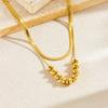 Gold Double Layer Herringbone Chain Bead Station Necklace