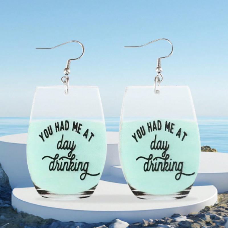 

Fashion and creative blue ocean mini letter printed wine glass pendant earrings personalized versatile women s vacation gift різнокольоровий