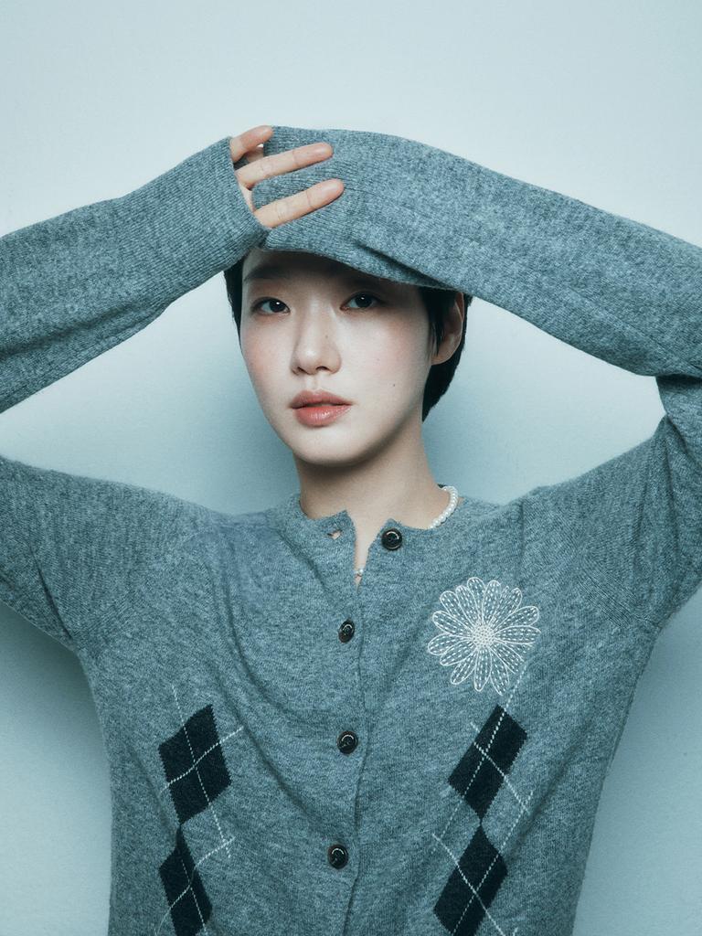 [mardimercredi] Cashmere Blended Cardigan Round Neck Argyle Grey Cream