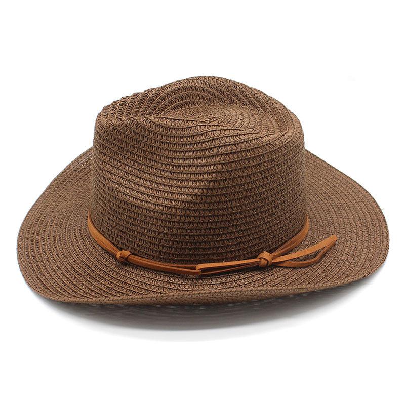 Summer Double Belt Jazz Straw Hat Men'S Shade Sunscreen Straw Hat Women'S Western Cowboy Trend Hat