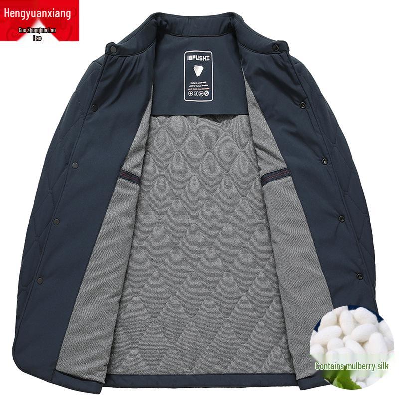 Lekka pikowana kurtka męska z wzorem rombów - Jedwab morwowy, Ciepła odzież wierzchnia na jesień/zimę.