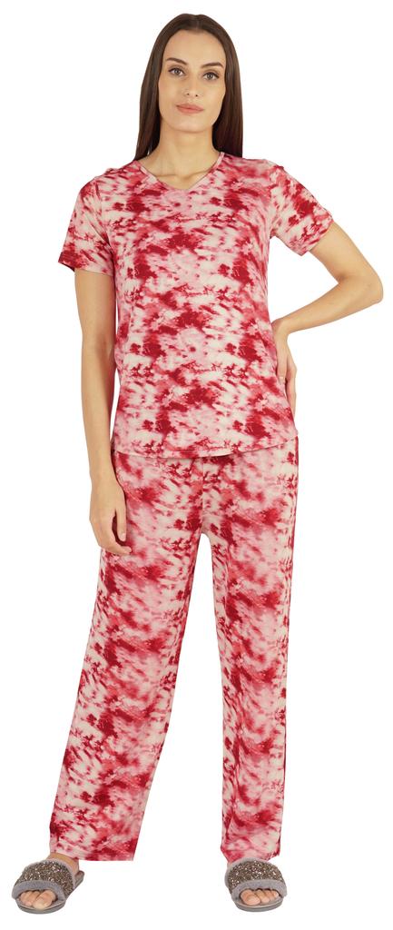 Inkmeso 2 Pcs Printed Short Sleeves Nightwear Set For Womens Top And Pajama Sleepwear Cotton PJ