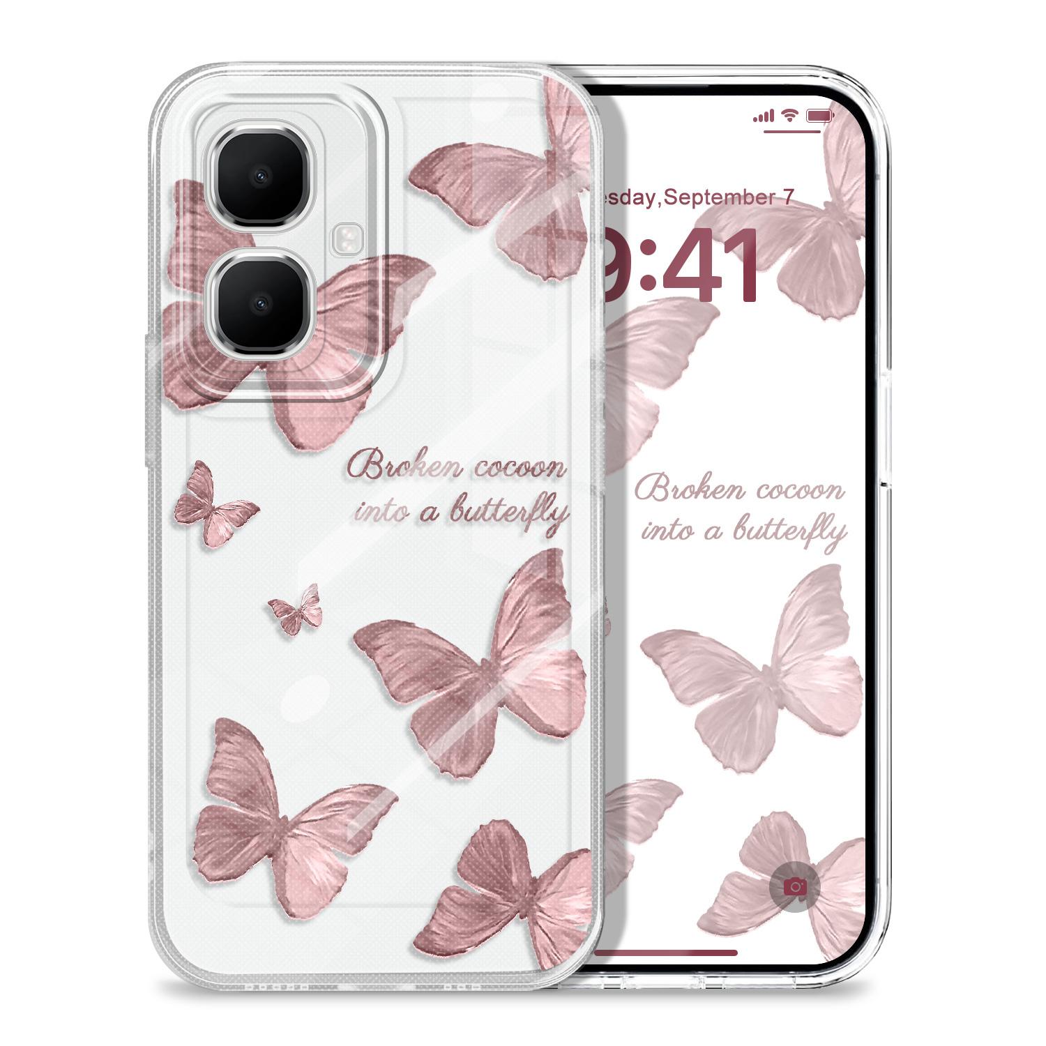 

Retro Butterfly Transparent Phone Case For Infinix Smart 10 9 8 7 6 5 Soft TPU Cover Infinix Smart 6 прозрачный