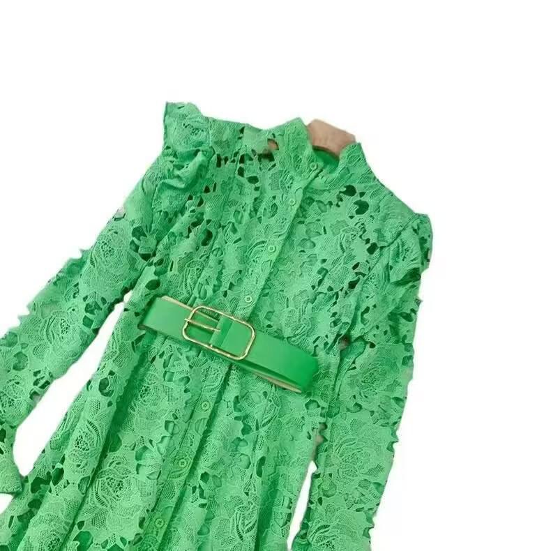 

Австралийский нишевый модный бренд: Длинная юбка с ажурным кружевом и рукавами-трубами на осень Extra Large зелёный