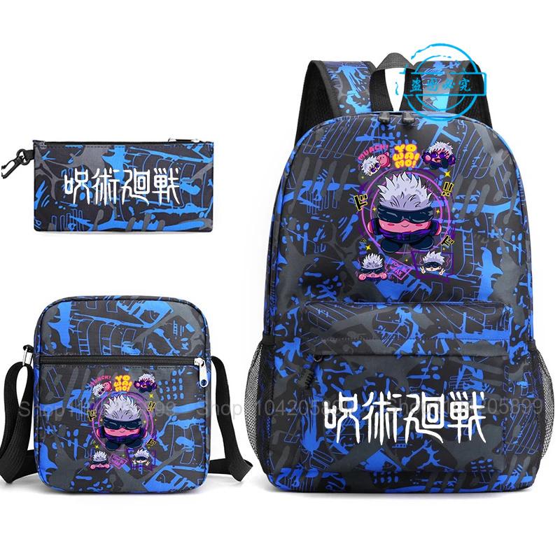 3pz Zaino Jujutsu Kaisen Ragazzi Ragazze Anime Mochila Zaino Scolastico Studente con Borsa a Tracolla Astuccio Viaggio Quotidiano Rucksack