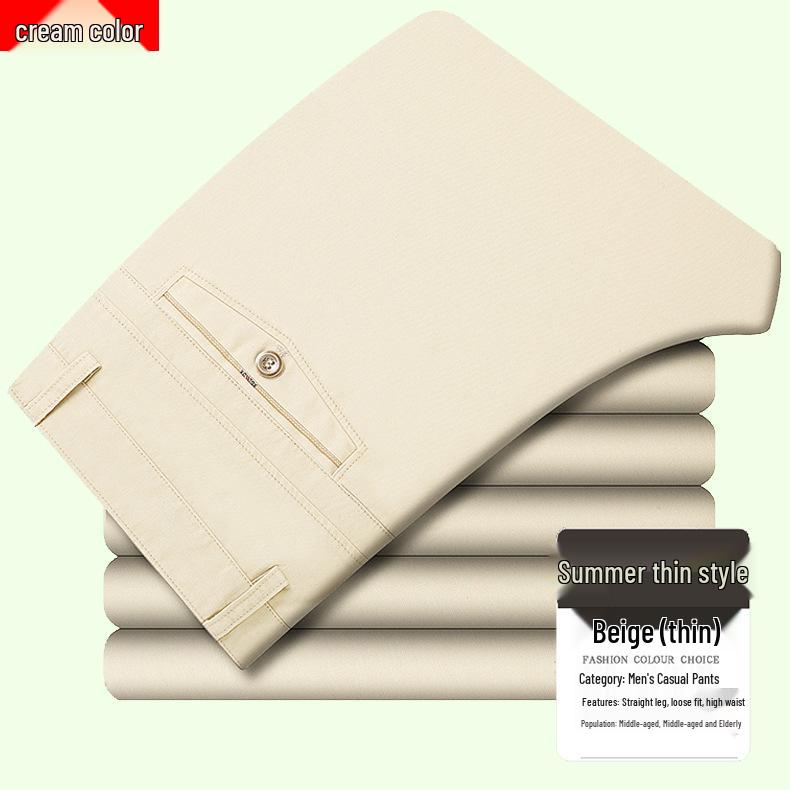 Pantalones de Algodón Rectos Sueltos de Cintura Alta para Hombre de Verano para Personas de Mediana Edad y Mayores