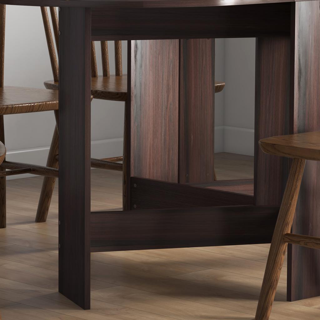 Folding Table with 2 Oval Drop Leaves, Space-Saving Console in Wood, Brown