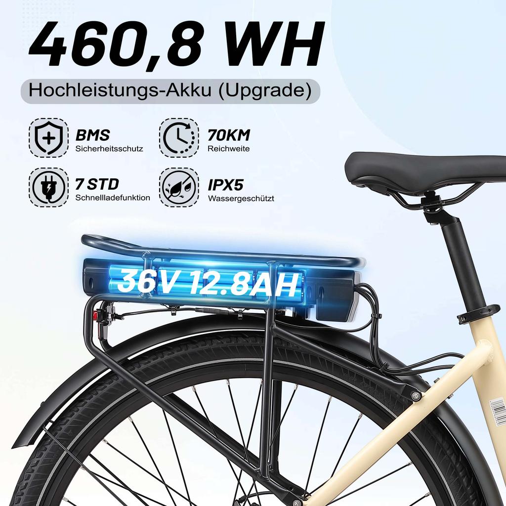 Maxtron Urban 7 Elektrische Fiets, 250W, 60km Actieradius, Aluminiumlegering Frame, Beige