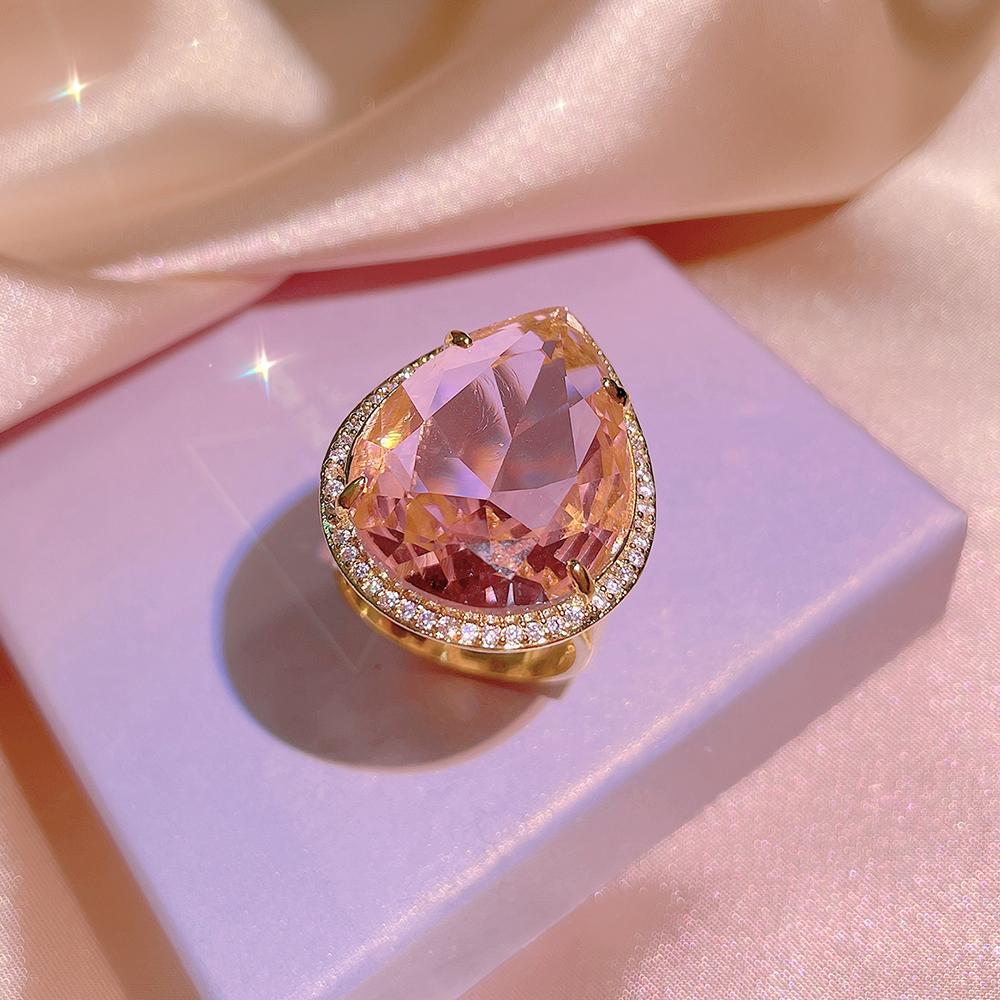 NEW Classic 925  Inlaid Zircon Engagement Ring Pink Crystal Women Shiny Zircon Jewelry Heart-shaped Pink Women's Ring