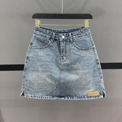High Waist Retro Denim Skirt - Flattering for Pear Shapes, Plus Size, Hip-covering Trendy Style