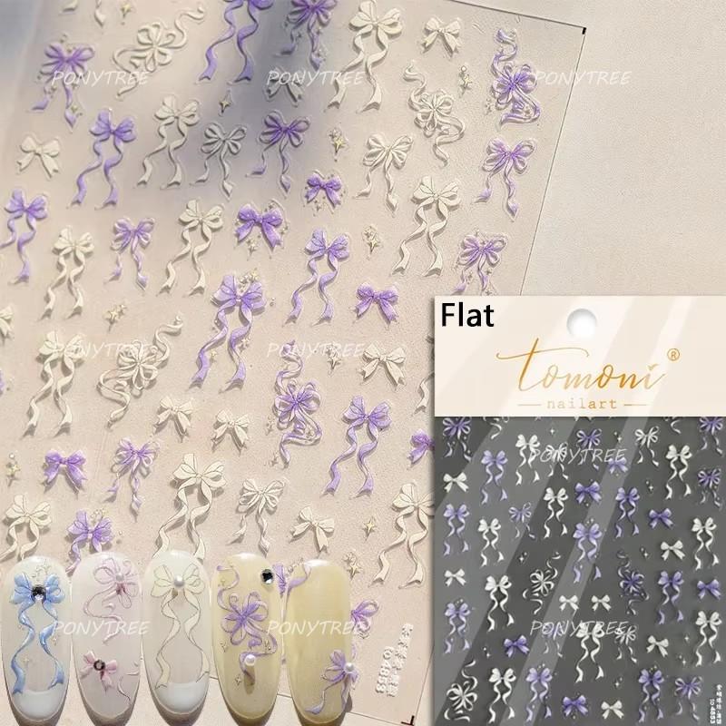 Delicate Jelly Chic Bowknot Silk Ribbon Knot Star Shiny Dreamy Self Adhesive Nail Art Decorations Sticker Dressy Manicure Decals