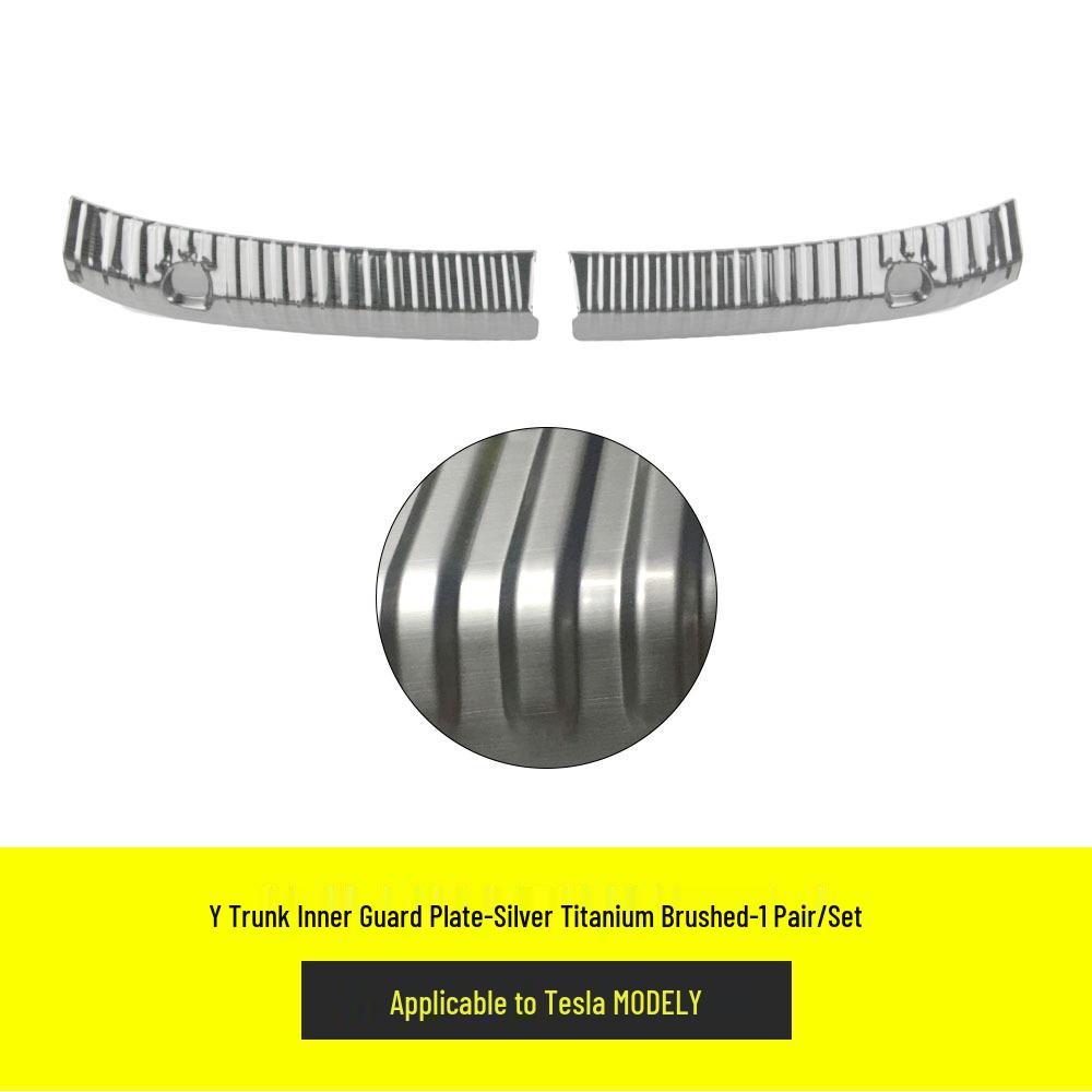 

Tesla Model Y Trunk Stainless Steel Sill Protector - Brushed Interior Accessory