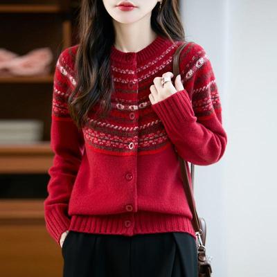 Cardigan in Lana Autunno/Inverno di Alta Gamma da Donna: Maglia Girocollo, Vestibilità Larga, Maniche Lunghe
