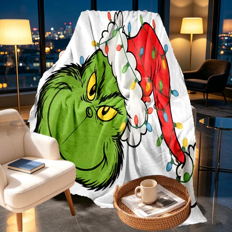 Couverture Imprimée Grinch - Douce & Confortable, pour Chambre à Coucher, Voyage, Canapé, Décoration de Maison - Cadeau d'Anniversaire Noël pour Ami