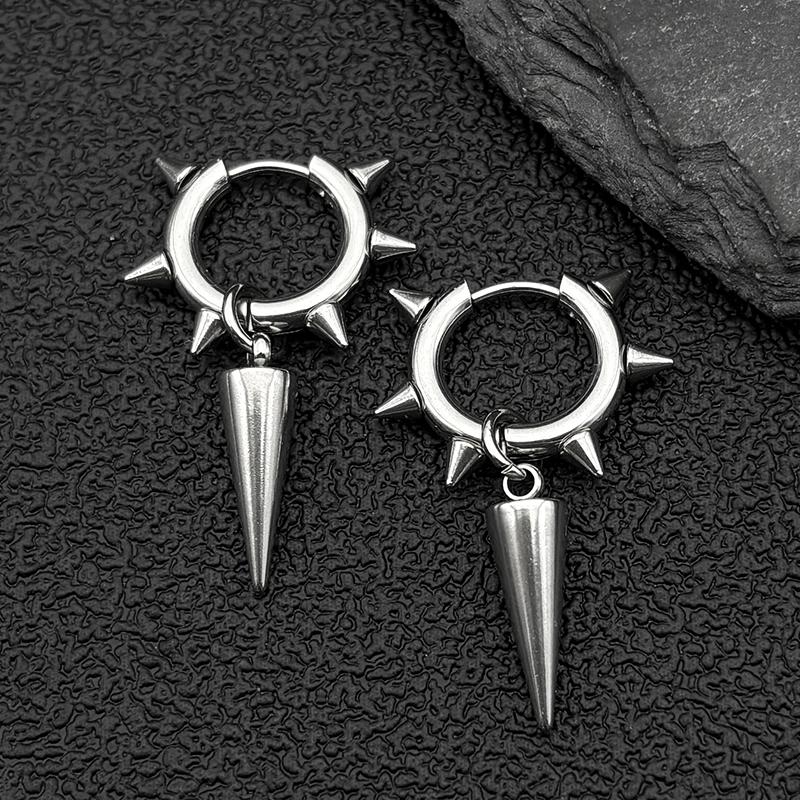 Punk Spike Rivet Hoop Earrings For Women Men Ear Studs Stainless Steel Gothic Hip Hop European and American Earring Jewelry Gift