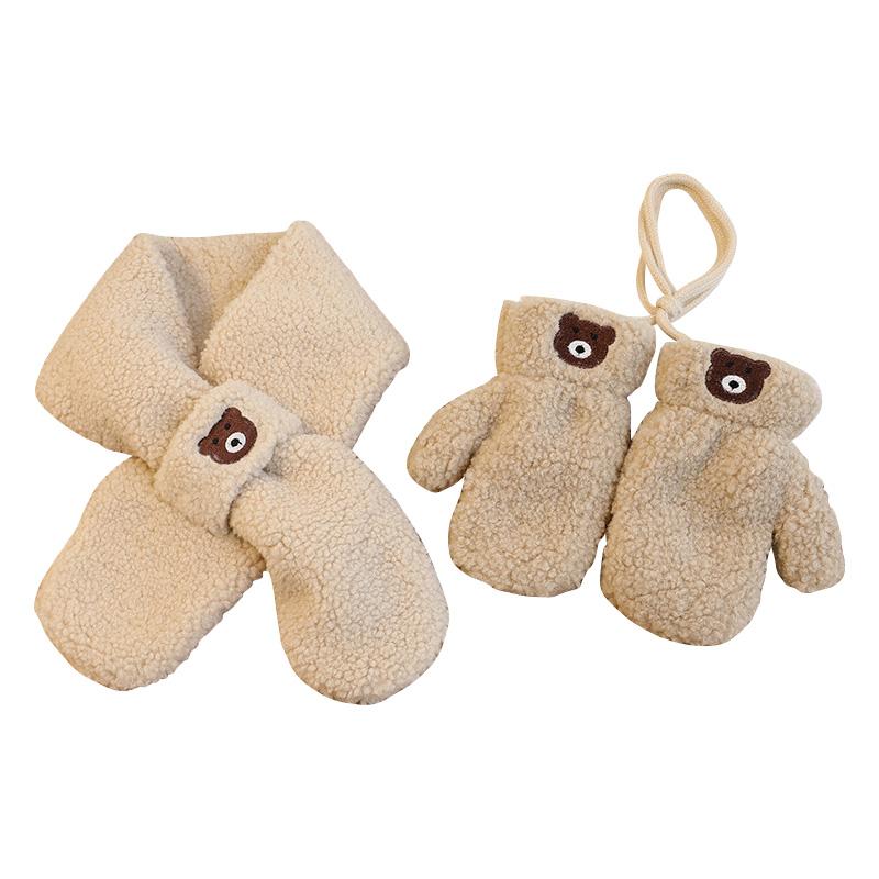 Baby Scarf Gloves Set Faux Lamb Wool Korean  Winter Warm Kids Neck Warmer Mittens Children Boys Girls Accessories 2-6Y