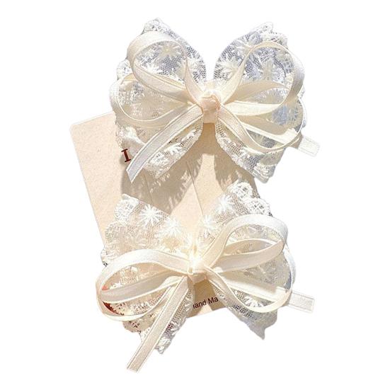 Girl Hairpin Hand-Sewn Embroidery Lace Ribbon Bowknot Decor Hair Clip Sweet Style Kids