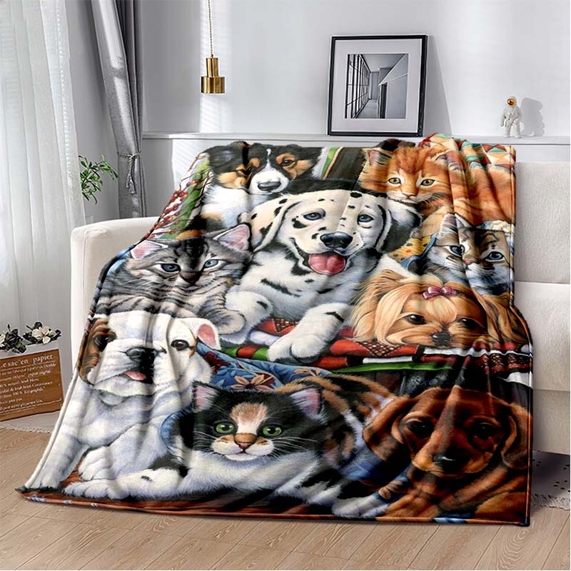 Anime Cartoon Cute Cat Printed Blanket Flannel Sofa Bed Cover Warm Office Travel Oversized Exquisite Bedding Gift Soft Blanket