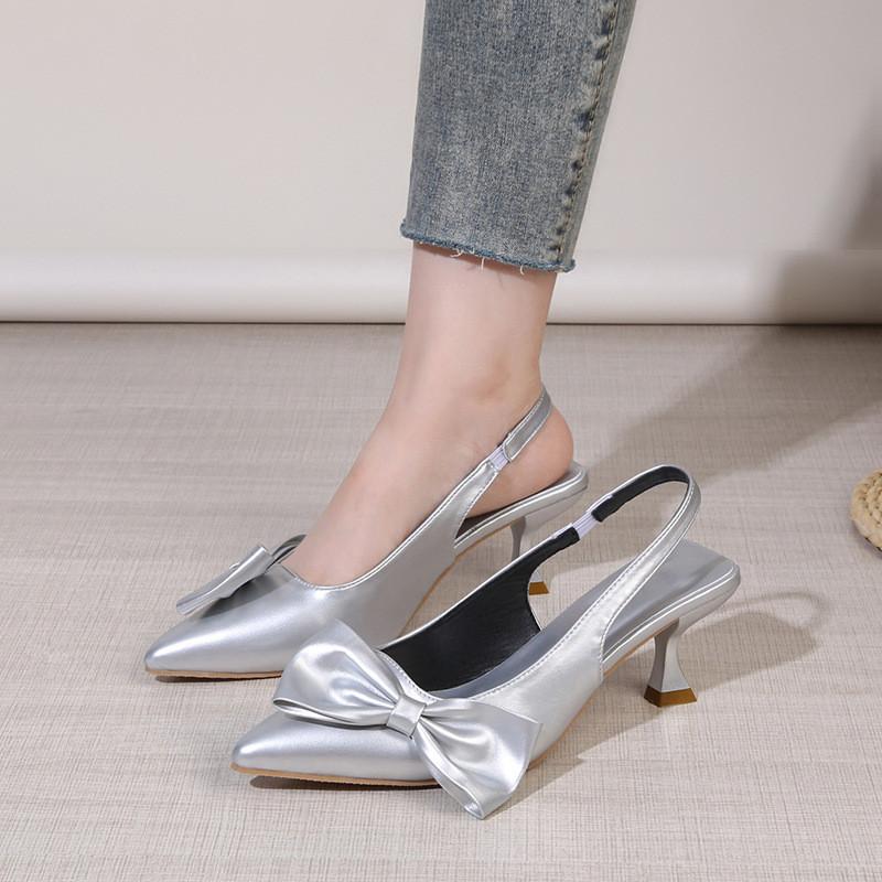 Summer Womens Butterfly Bow Backless Slip On Shoes With Rubber Sole For Casual Wear