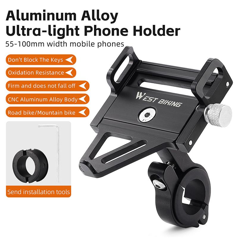 WEST BIKING Bicycle Aluminum Alloy Mobile Phone Holder Bike Accessories Durable Widen Base Bicycle Motorcycle Cell Phone Holder