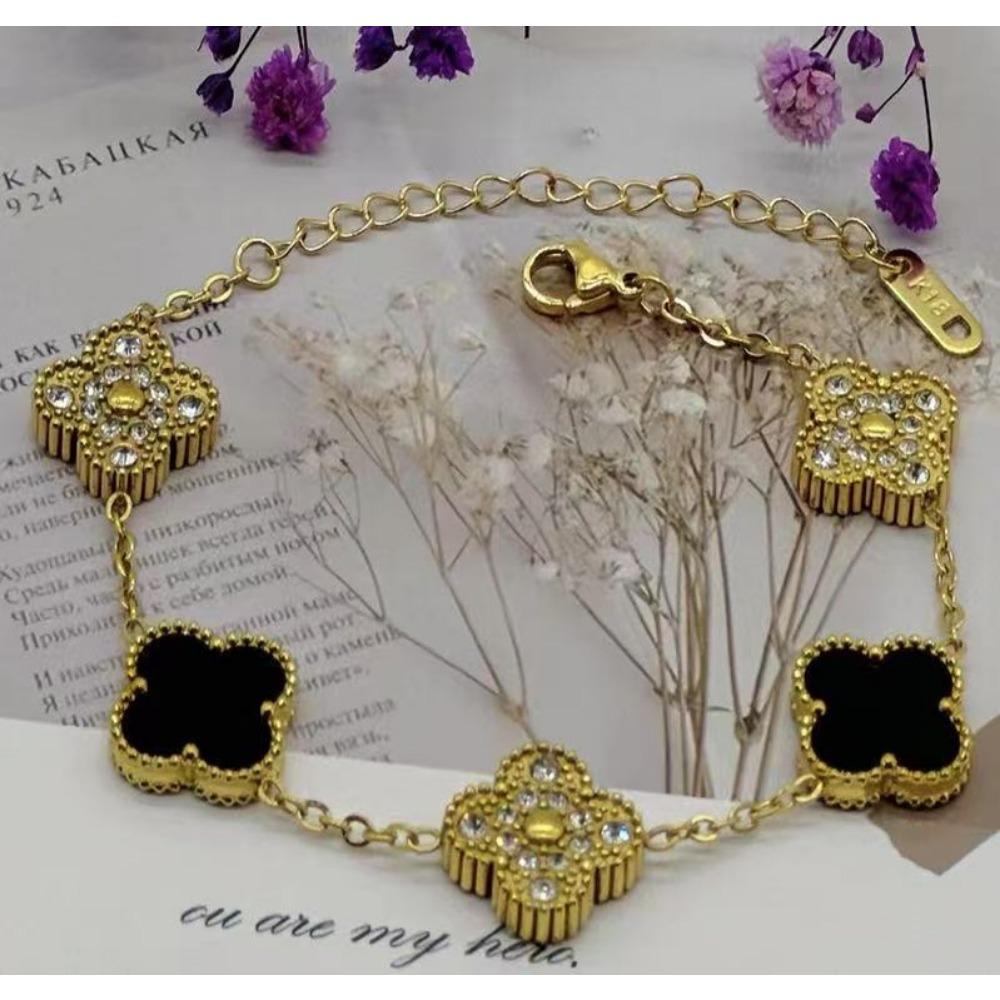 

Браслет 13 мм Четырехлистный клевер Титановая сталь Вакуумная печь 18к Двусторонний браслет из белого перламутра 18K