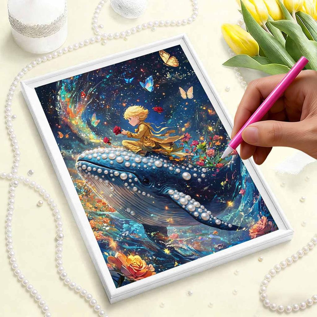 5D Pearl Jigsaw Puzzle Set  Prince on The Whale Pattern Square Pearl  Home Decoration  Handmade Gift Pearl Artistic Home Decor Item