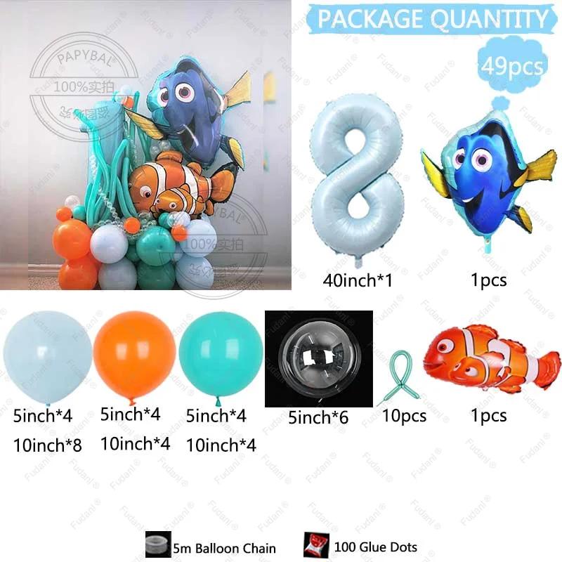 49pcs Cartoon Finding Nemo Fish Foil Balloon Clownfish Dory Ocean Sea Balloon Column 40inch Digit Birthday Party Decora Supplies