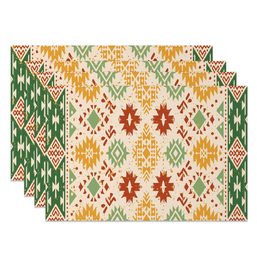 Bohemian Table Mats Artistic Ethnic Print Placemats Geometric Wave Abstract Patterns Waterproof 4pc Linen Dining Kitchen Decor