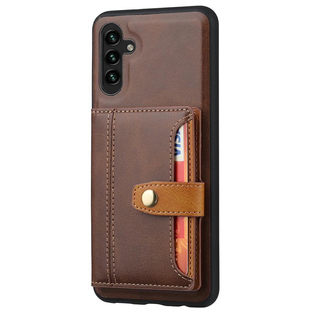 For Samsung Galaxy S25+ Case Calf Texture Card Holder PU Leather+TPU Kicsktand Phone Cover