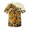 European and American summer T-shirt fashion trend, animal cheetah print 3D T-shirt for men's casual plus size loose top