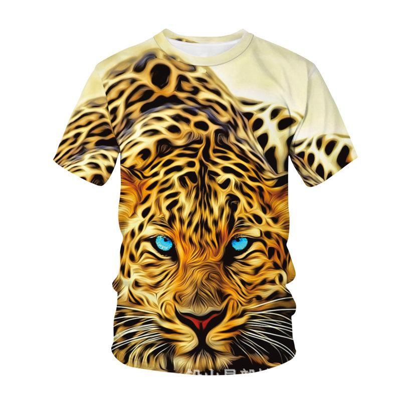 European and American summer T-shirt fashion trend, animal cheetah print 3D T-shirt for men's casual plus size loose top