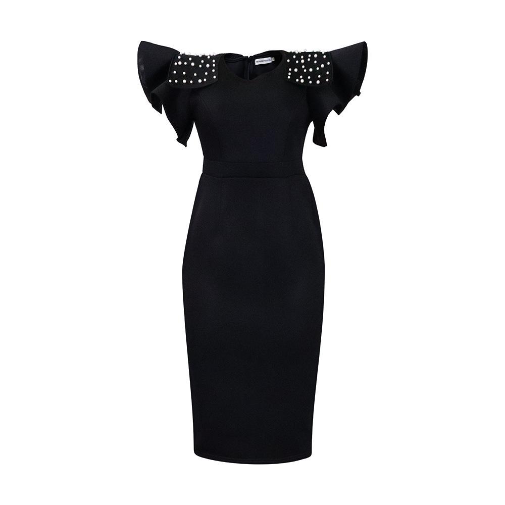 

Элегантное платье в европейском стиле с черной юбкой с оборками и рукавами, украшенными бисером XXXL чёрный