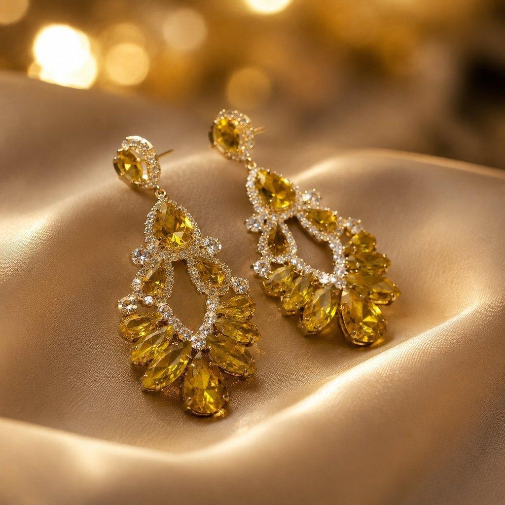 Pinkdudu New Crystal Hollow Geometric Teardrop Tassel Dangle Earrings Palace Style Jewelry Light Luxury & High-End PD2635