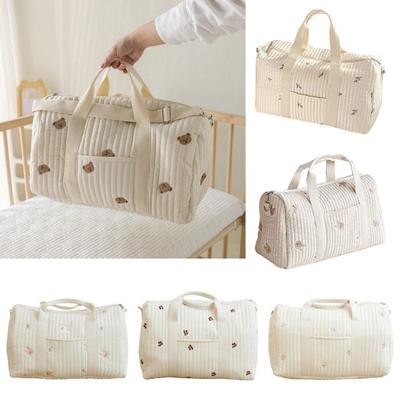 Quilted Embroidered Shoulder Bag Crossbody Baby Diaper Bag Cute Travel Tote with Detachable Adjustable Shoulder