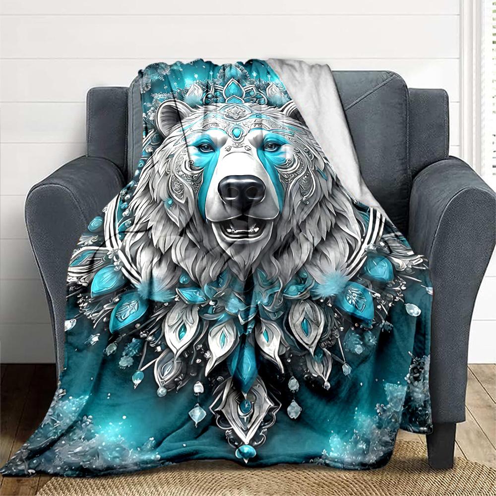 1pc Polar Bear Mandala Art Blanket Lightweight Blanket Throw Blanket For Sofa, Bed, Travel, Camping, Livingroom, Office yy251010023 75x90cm