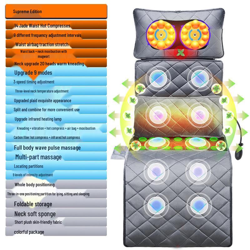 Smart Heated Full-Body Massage Pad with Neck & Waist Vibration and Kneading Functions