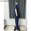 Women Pajama Set Cotton Summer Button‑Up Short Sleeve Long Pants Lapel Pocket Loungewear For Home Sleepwear