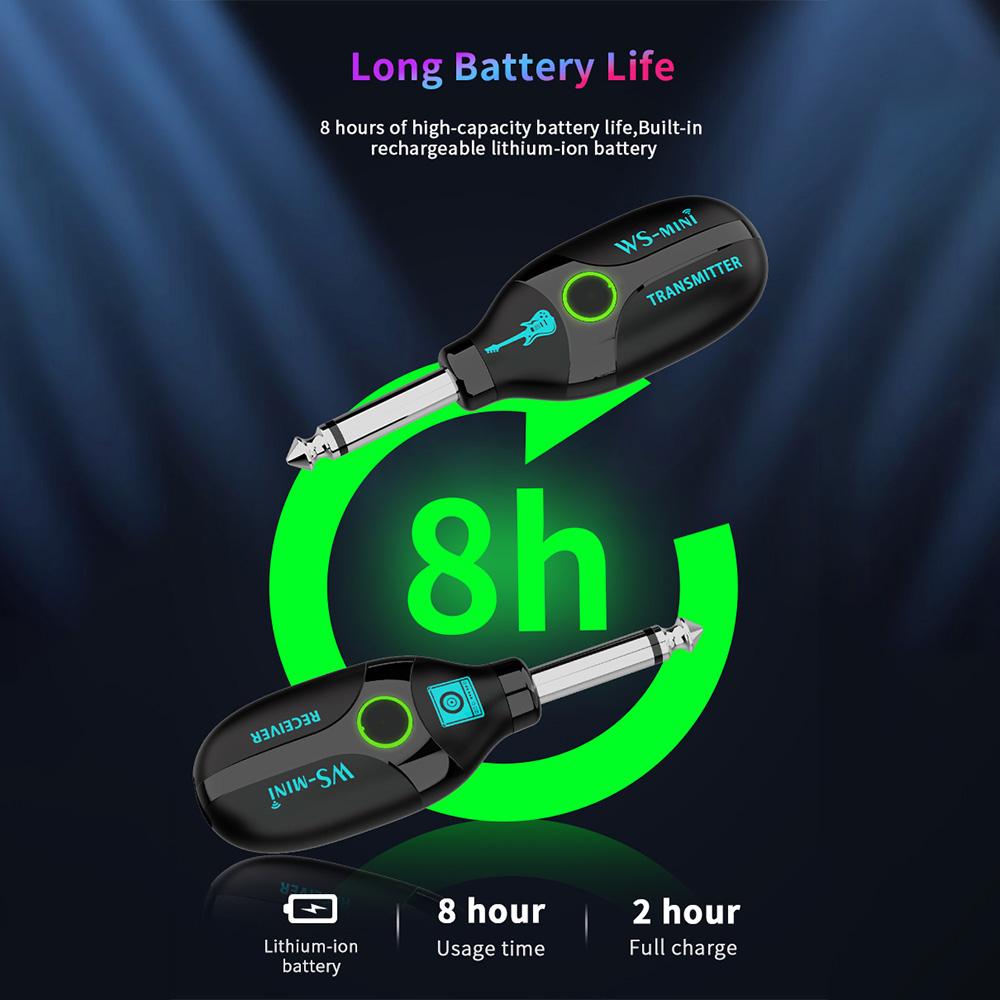 2,4G bezdrátový kytarový systém 48K/16bit přenos v reálném čase, dobíjecí 4 kanály nejsou vyžadovány