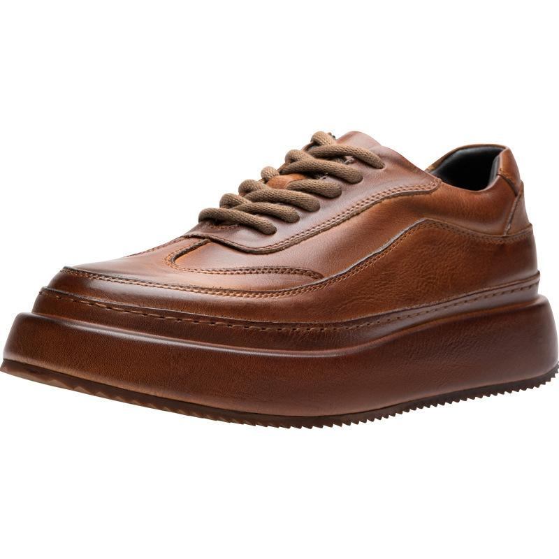 New modelBusiness Casual Leather Shoes Men'S Genuine Leather Platform British Retro Handmade First-Layer Cowhide Men'S Shoes Increase Height