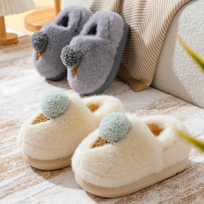 Winter new cartoon cotton slippers women's indoor thick-soled home fluffy shoes wear warm half-drag cotton shoes