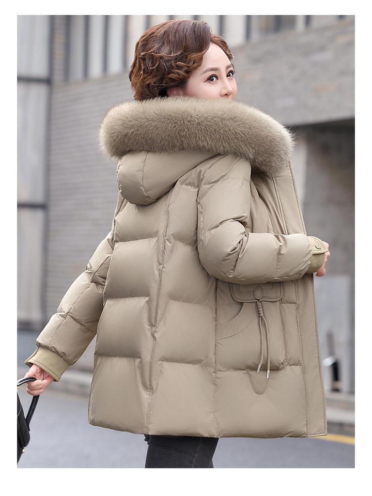 Mom's Mid-Length Down Jacket 2025: Winter Warm, Thickened Cold-Proof Coat for Middle-Aged and Elderly Women