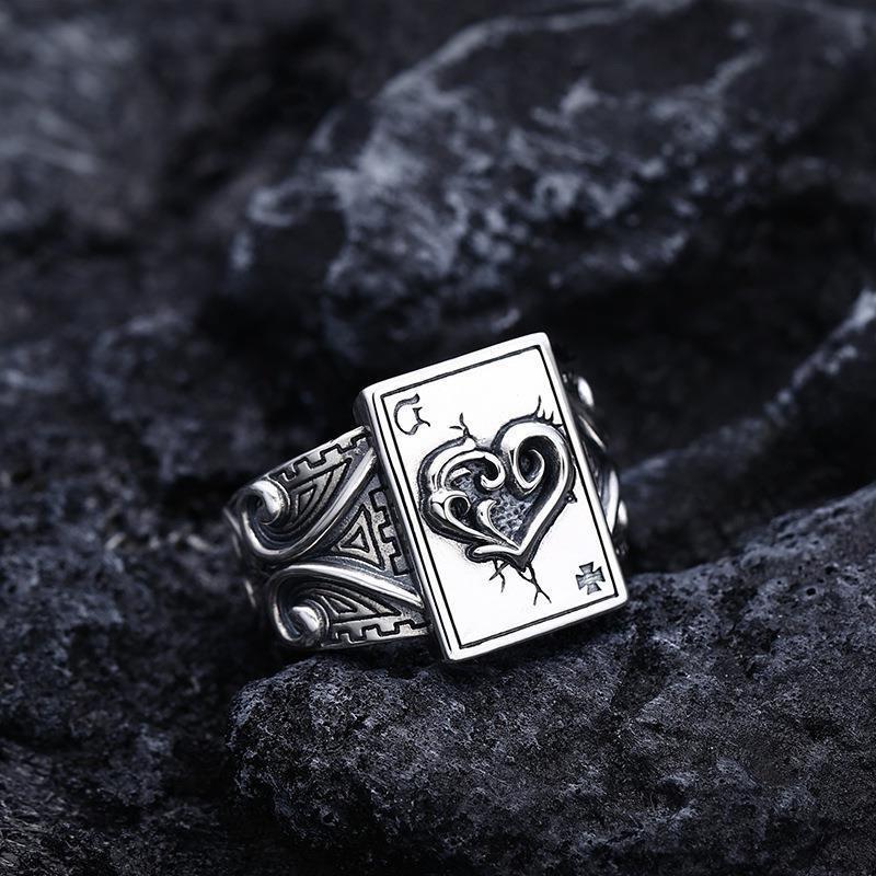 New Fashion Vintage Lucky Poker Opening Rings For Women Men Playing Card Finger Stainless Steel Ring Fashion Party Jewelry