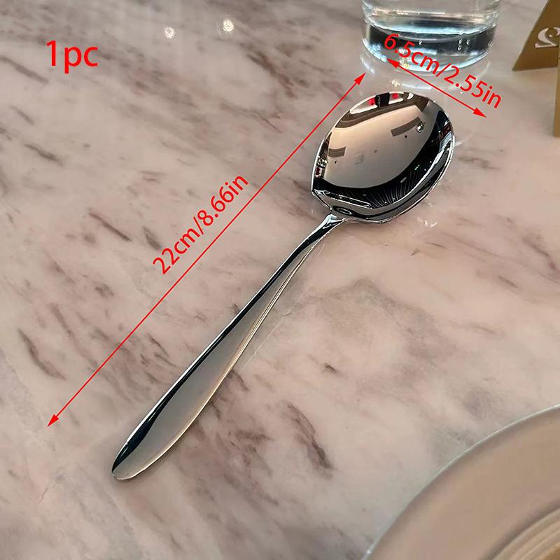 Stainless Steel Big Head Round Spoon Net Red Golden Dinner Long Handle Stirring Dessert Spoons For Kitchen Accessories Gadgets